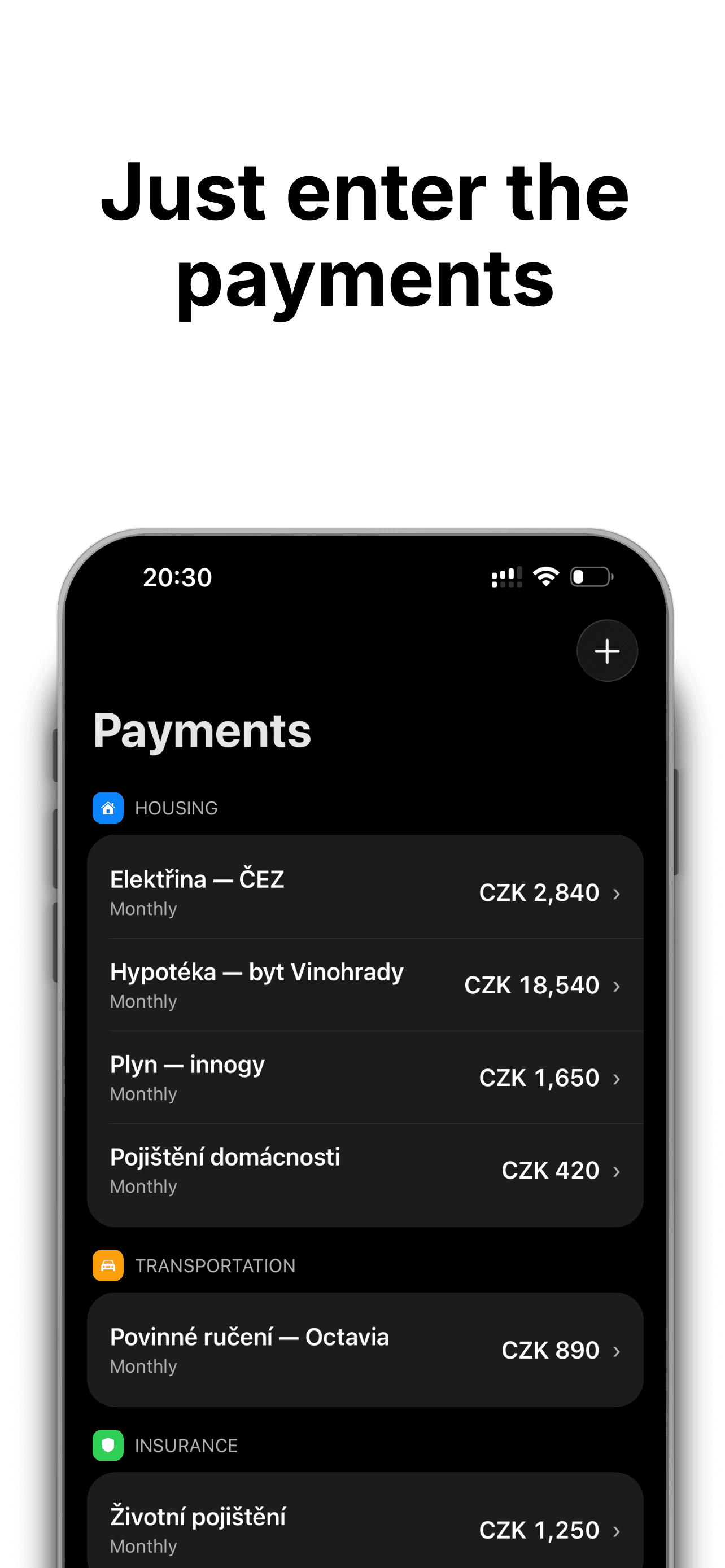 Remindue payments list with recurring bills